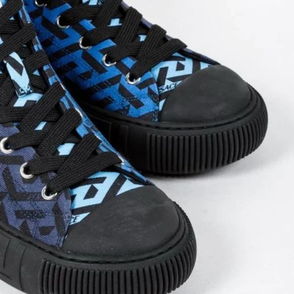 Versace Blue La Greca Canvas High-Top Sneakers - Picture 6 of 12